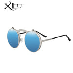 XIU Flip Up Steampunk Sunglasses Men Round Vintage Mens Sunglass Brand Designer Fashion Glasses UV400