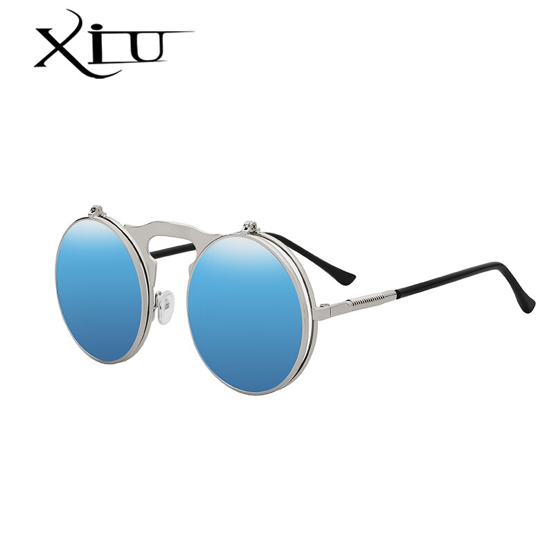 XIU Flip Up Steampunk Sunglasses Men Round Vintage Mens Sunglass Brand Designer Fashion Glasses UV400
