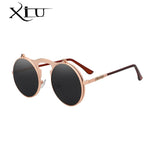 XIU Flip Up Steampunk Sunglasses Men Round Vintage Mens Sunglass Brand Designer Fashion Glasses UV400