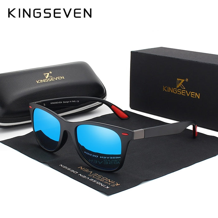 KINGSEVEN Brand Classic Mens Polarized Square Sunglasses Mirror Lens Unisex Sun Glasses Black Frame Eyewear