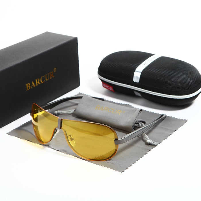 BARCUR Mens Night Driving Sunglasses Men Yellow Lens Night Vision Glasses Goggles Reduce Glare Brand Designer