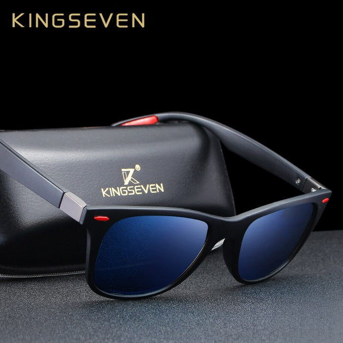 KINGSEVEN Brand Classic Mens Polarized Square Sunglasses Mirror Lens Unisex Sun Glasses Black Frame Eyewear