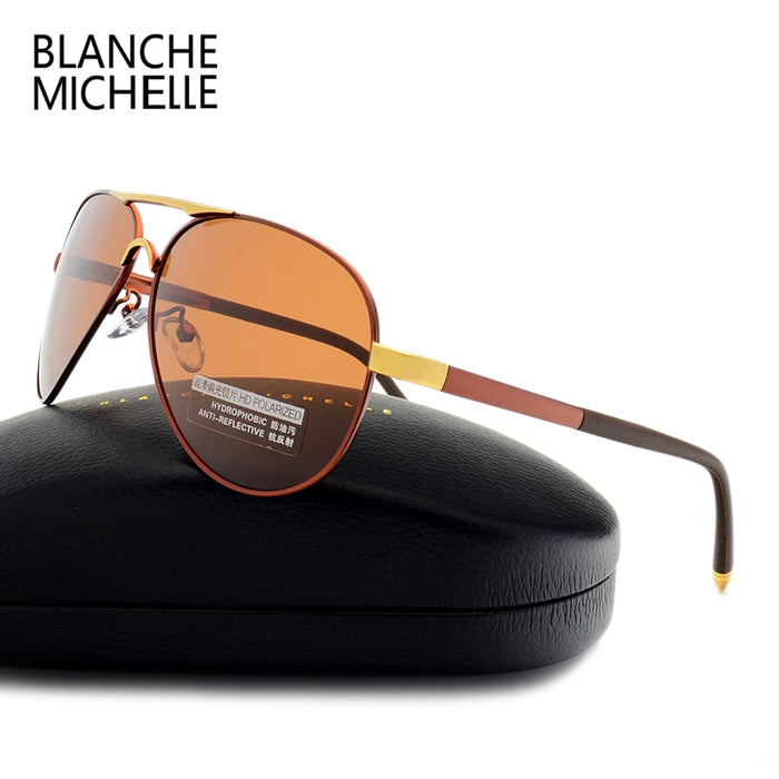 Blanche Michelle 2022 Vintage Pilot Sunglasses Men Polarized Sun Glasses Driving High Quality UV400 Sunglass okulary With Box