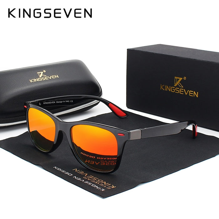 KINGSEVEN Brand Classic Mens Polarized Square Sunglasses Mirror Lens Unisex Sun Glasses Black Frame Eyewear