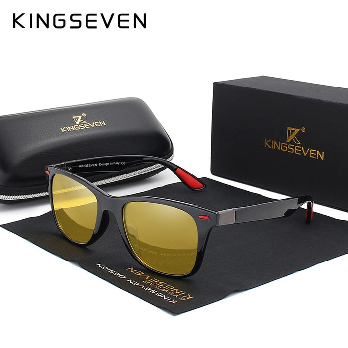 KINGSEVEN Brand Classic Mens Polarized Square Sunglasses Mirror Lens Unisex Sun Glasses Black Frame Eyewear