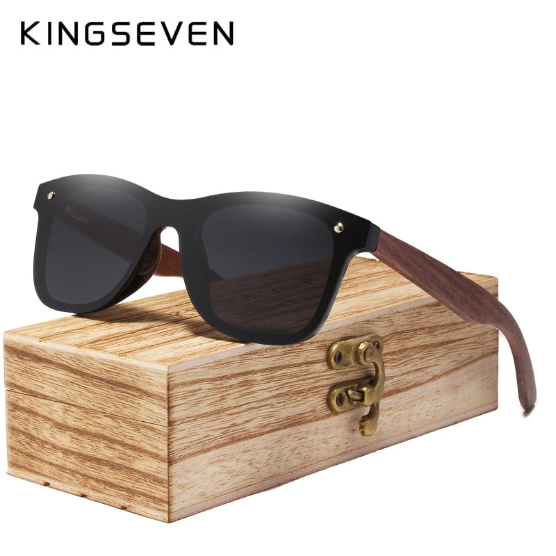 KINGSEVEN Mens Sunglasses Polarized Walnut Wood Mirror Lens Sun Glasses Women Brand Design Colorful Shades Handmade