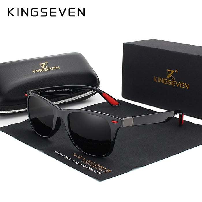 KINGSEVEN Brand Classic Mens Polarized Square Sunglasses Mirror Lens Unisex Sun Glasses Black Frame Eyewear