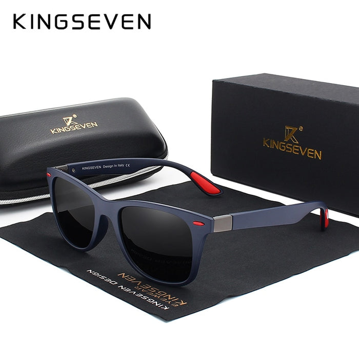 KINGSEVEN Brand Classic Mens Polarized Square Sunglasses Mirror Lens Unisex Sun Glasses Black Frame Eyewear