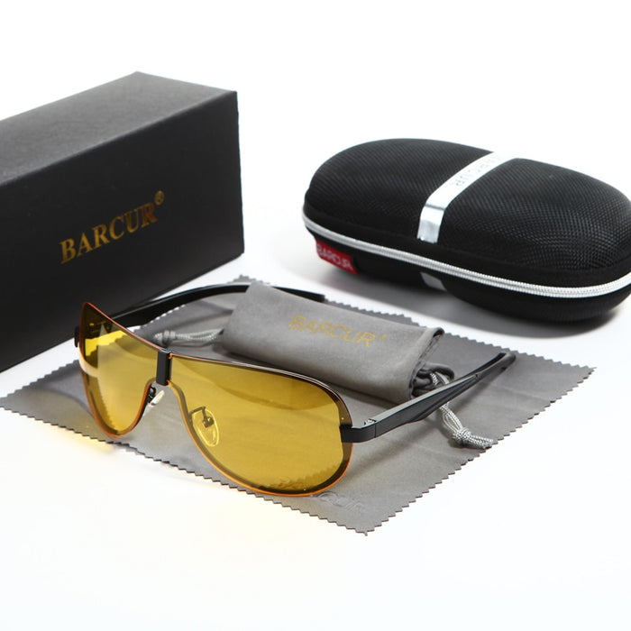 BARCUR Mens Night Driving Sunglasses Men Yellow Lens Night Vision Glasses Goggles Reduce Glare Brand Designer