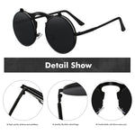 XIU Flip Up Steampunk Sunglasses Men Round Vintage Mens Sunglass Brand Designer Fashion Glasses UV400