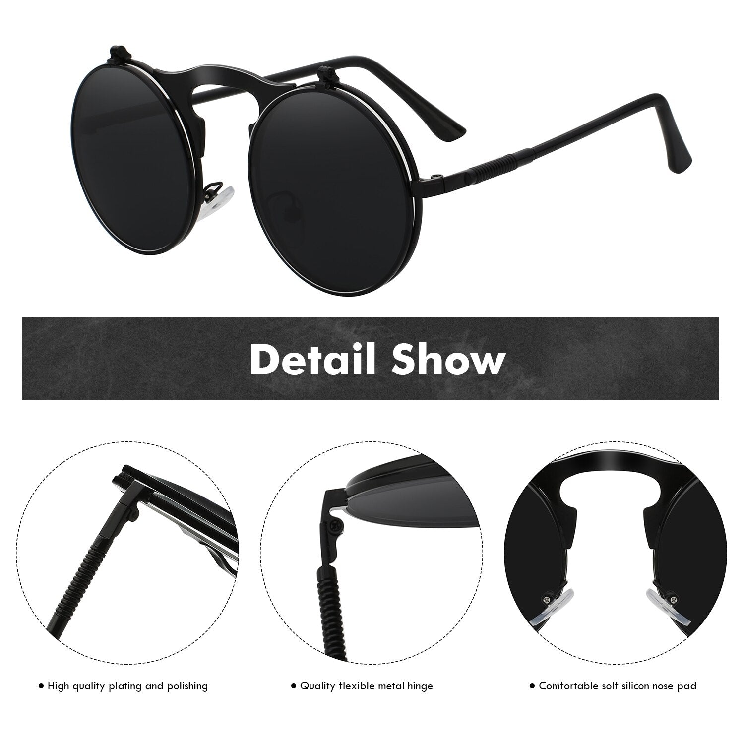 XIU Flip Up Steampunk Sunglasses Men Round Vintage Mens Sunglass Brand Designer Fashion Glasses UV400