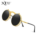 XIU Flip Up Steampunk Sunglasses Men Round Vintage Mens Sunglass Brand Designer Fashion Glasses UV400