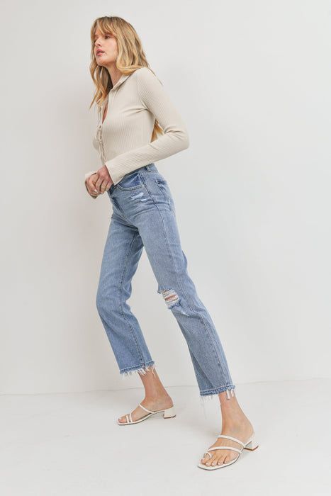 JUST USA ONE KNEE DESTRUCTION RELAXED JEAN