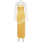 Satin Sleeveless Lace Bodycon Midi Dress