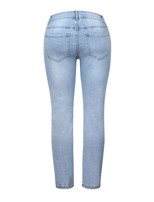 Blue Hight Waist Casual Ripped Stretchy Skinny Pant Jeans