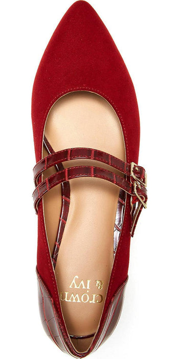 Womens Shoes - Low Heel Buckle Closure / Red Flats - Size 6.5