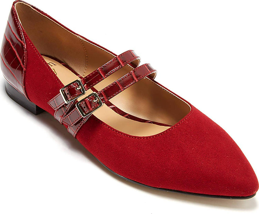 Womens Shoes - Low Heel Buckle Closure / Red Flats - Size 6.5