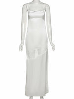 Satin Sleeveless Lace Bodycon Midi Dress