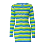 Stripe Print Long Sleeves O Neck Patchwork Mini Dress