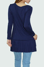 Long Sleeve Pleated Bottom Tunic - Navy