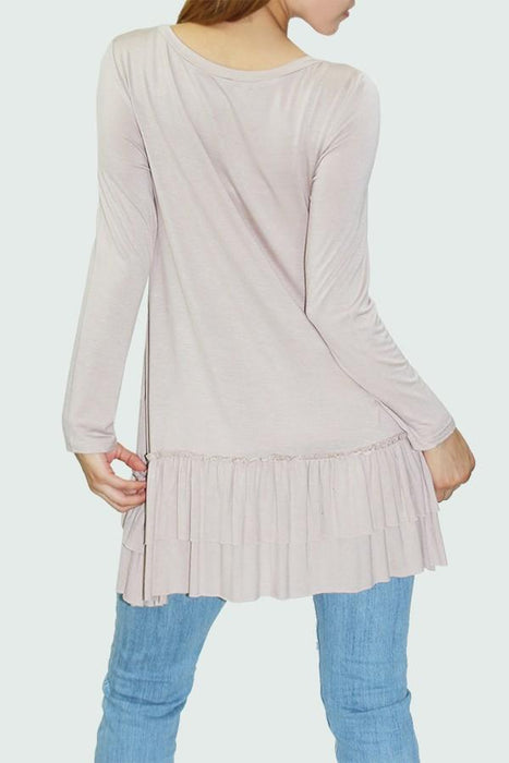 Long Sleeve Pleated Bottom Tunic - Beige