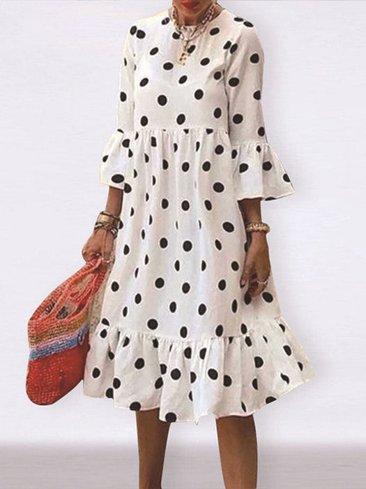 Polka Dot Ruffle Party Dress Summer Casual A-Line Dress