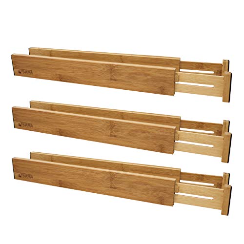 Bamboo Adjustable Spring-Loaded, Stackable Drawer Divider Organizers