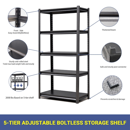 5-Tier Adjustable Metal Shelving Unit, Heavy Duty Shelving Utility Rack for Basement Kitchen Pantry