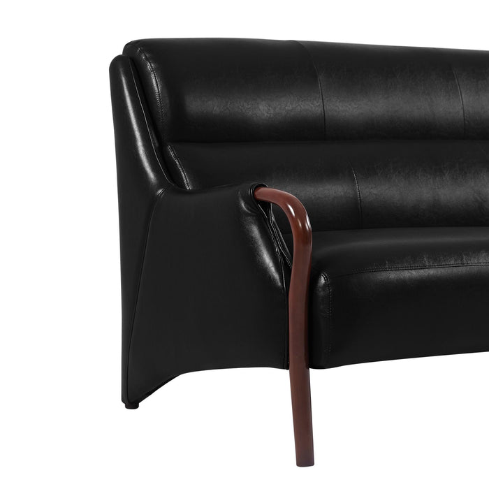 Modern-Central Sofa PU Leather Wooden Legs Bench for Living Room