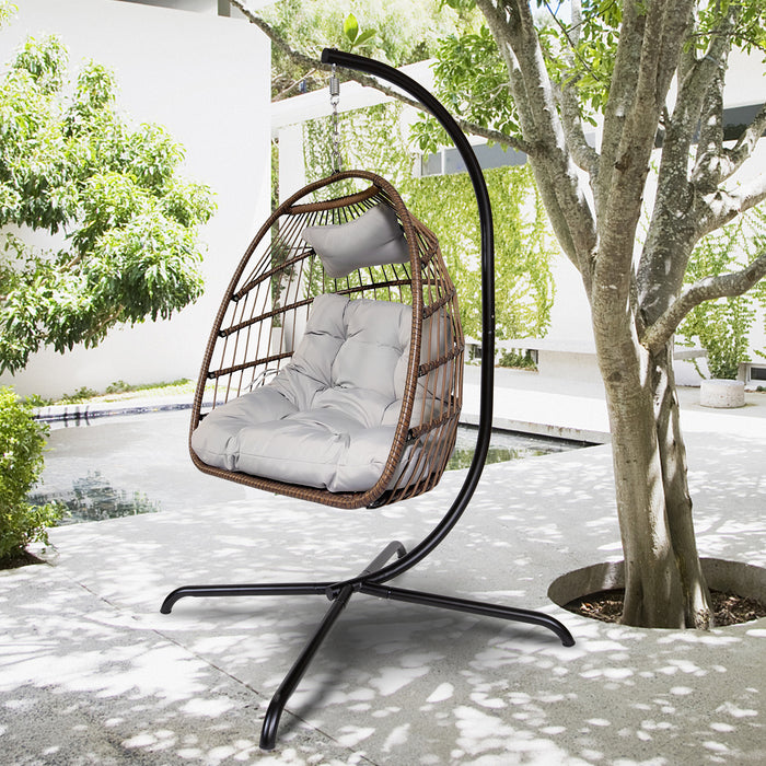 Swing Egg Chair with Stand Indoor Outdoor Rattan Basket Hanging Chair（Banned selling homedpot、lowes）