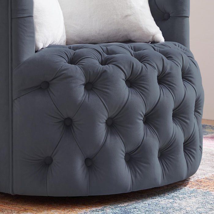 Modern Swivel Barrel Chair with 360° Swivel Base and 2 Pillows, Velvet Fabric Shell Chair Back, Suitable for All Environments