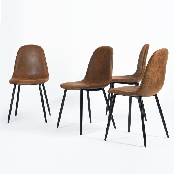 Modern Dining Chairs Set of 4,Dining Room Chairs,Shell Lounge Kitchen Chairs with Sueded PU Upholstered Seat Back,Black Metal Legs Side Chairs,16.7" L x 33.8" H x 21.4" W(4 Suded Brown Chairs)