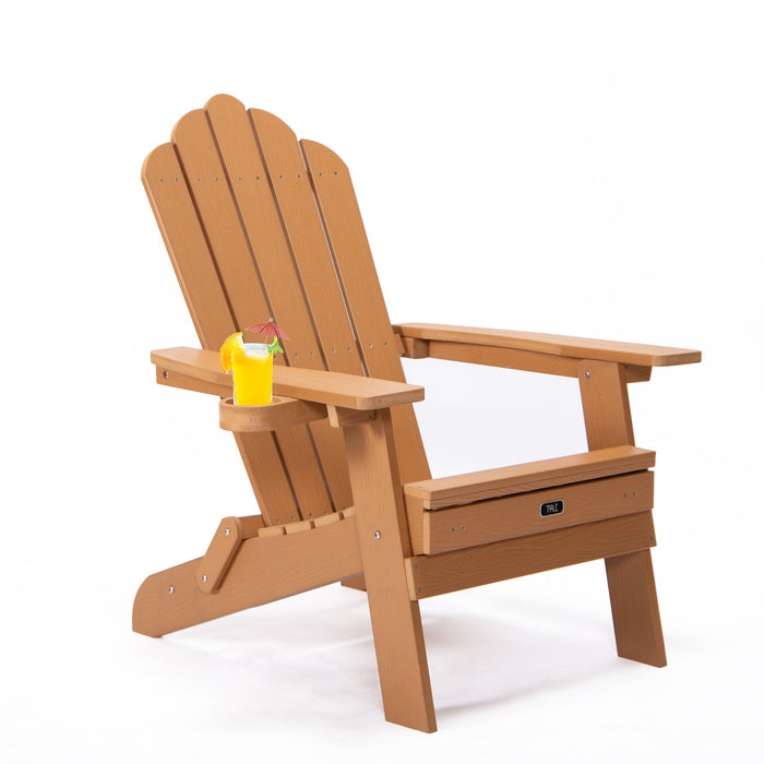 TALE Folding Adirondack Chair with Pullout Ottoman with Cup Holder, Oaversized, Poly Lumbe