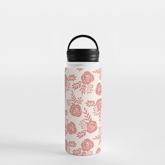 Warm Pink Floral Handle Lid Water Bottle