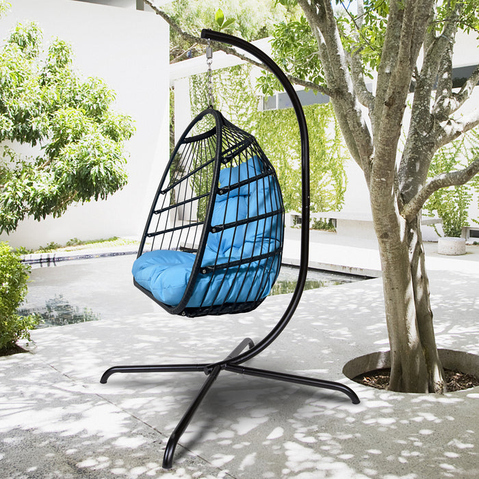 Swing Egg Chair with Stand Indoor Outdoor Rattan Basket Hanging Chair（Banned selling homedpot、lowes）