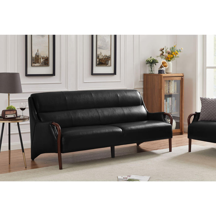 Modern-Central Sofa PU Leather Wooden Legs Bench for Living Room