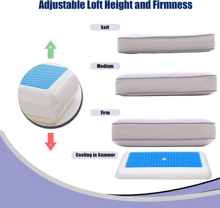 Adjustable Memory Foam Pillows 5-Layer Cores Gel-Infused Surface Cotton Cover Cooling Bed Pillow For