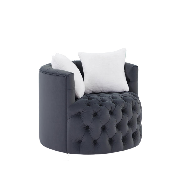 Modern Swivel Barrel Chair with 360° Swivel Base and 2 Pillows, Velvet Fabric Shell Chair Back, Suitable for All Environments