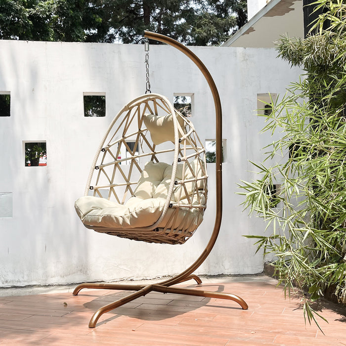 Swing Egg Chair with Stand Indoor Outdoor Rattan Basket Hanging Chair（Banned selling homedpot、lowes）