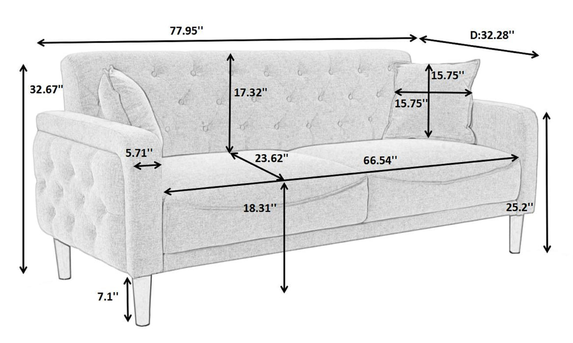 Comfortable Leather PU Sofa Bed Sturdy Durable Ivory Brown Black Loveseat with 2 Pillows Living Room