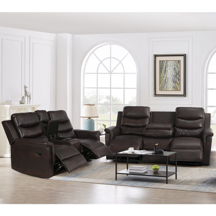 2 Piece Manual Recliner Living Room Set Grey BROWN PU(（This product is an oversized item / LTL )