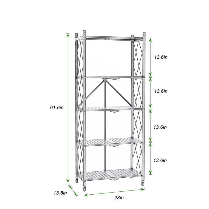 3/4/5-Tier Foldable Shelf, Heavy Duty Metal Rack Storage Shelving Units with Wheels, for Home Office Kitchen Garage,