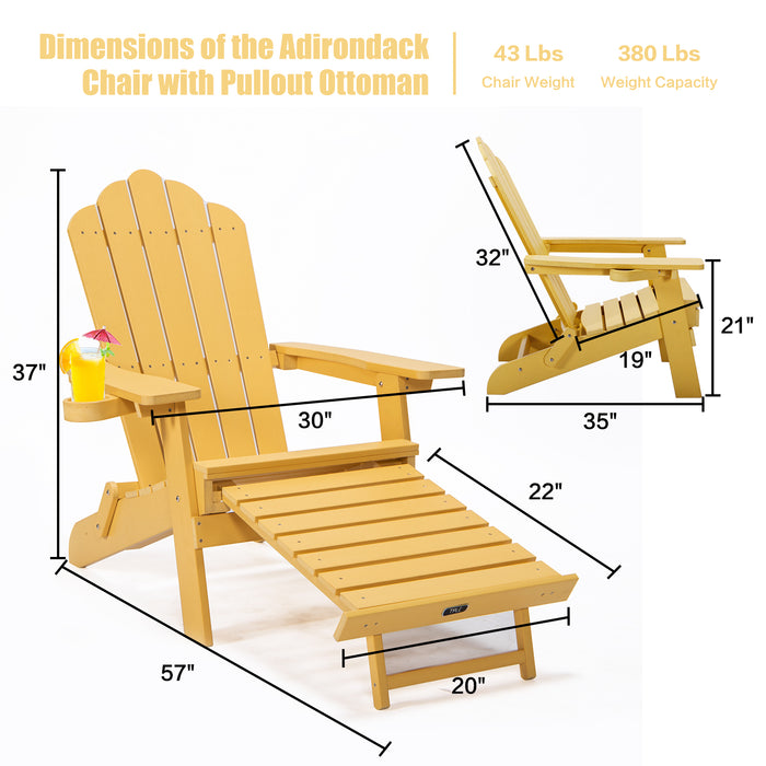 TALE Folding Adirondack Chair with Pullout Ottoman with Cup Holder, Oaversized, Poly Lumbe