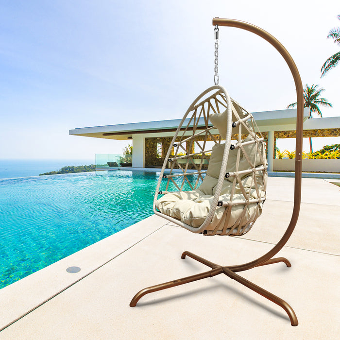 Swing Egg Chair with Stand Indoor Outdoor Rattan Basket Hanging Chair（Banned selling homedpot、lowes）