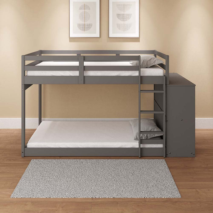 Twin/Twin Bunk Bed w/Cabinet, Gray Finish