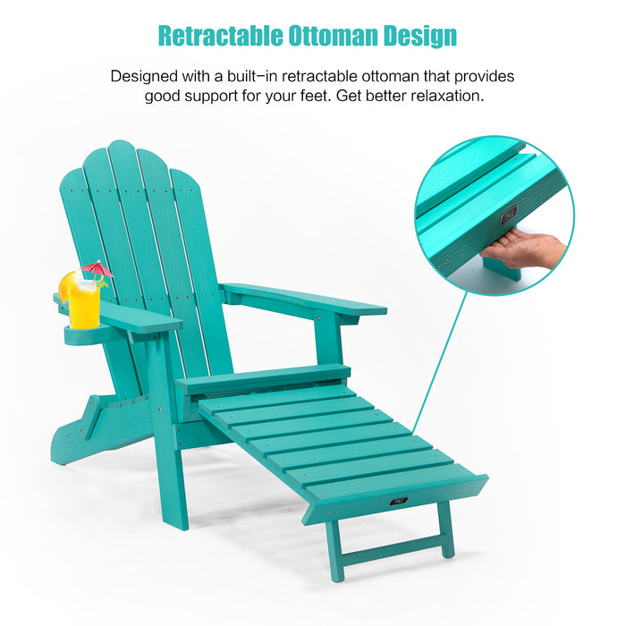 TALE Folding Adirondack Chair with Pullout Ottoman with Cup Holder, Oaversized, Poly Lumbe