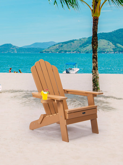 TALE Folding Adirondack Chair with Pullout Ottoman with Cup Holder, Oaversized, Poly Lumbe