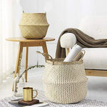 Large Belly Baskets with Handles (Set 2)| Woven Baskets for Laundry Storage & Home Supplies