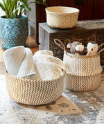 Large Belly Baskets with Handles (Set 2)| Woven Baskets for Laundry Storage & Home Supplies