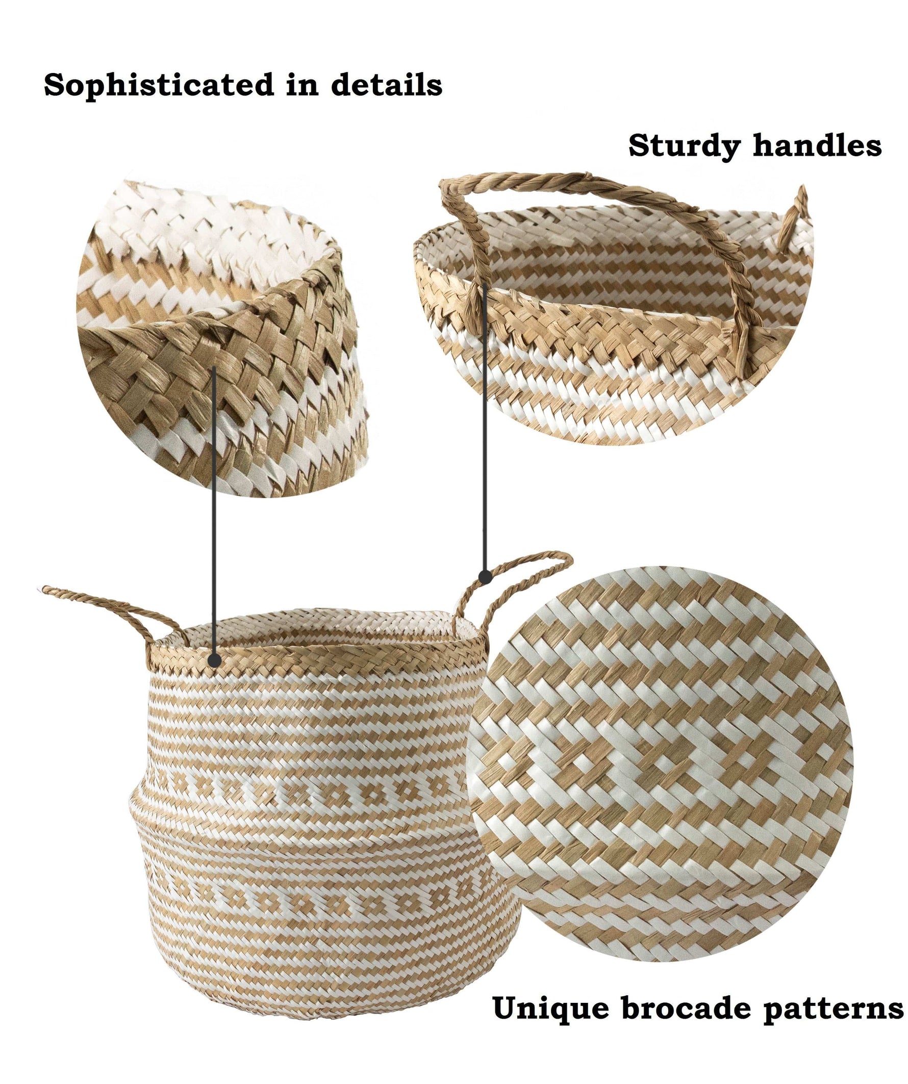 Large Belly Baskets with Handles (Set 2)| Woven Baskets for Laundry Storage & Home Supplies